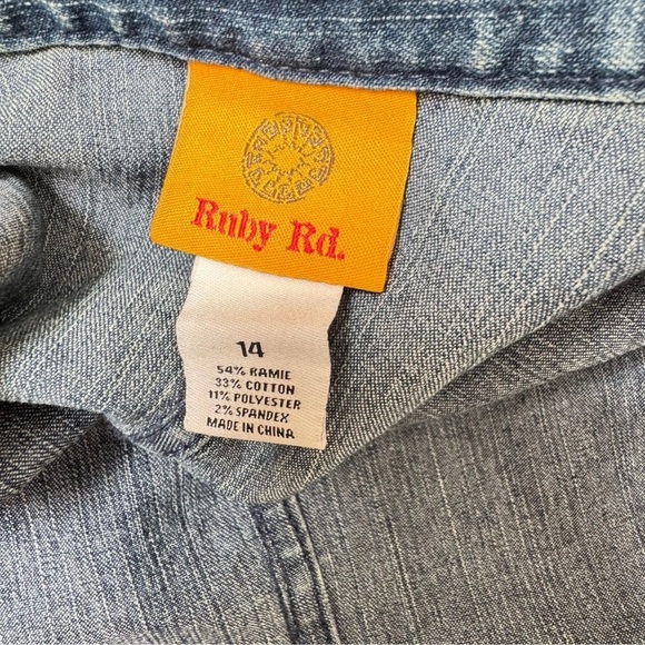 Ruby RD Denim Jacket Fray Ruffle Hook Eye Closure Western Boho 3/4 Sleeves SZ 14 - Picture 5 of 7